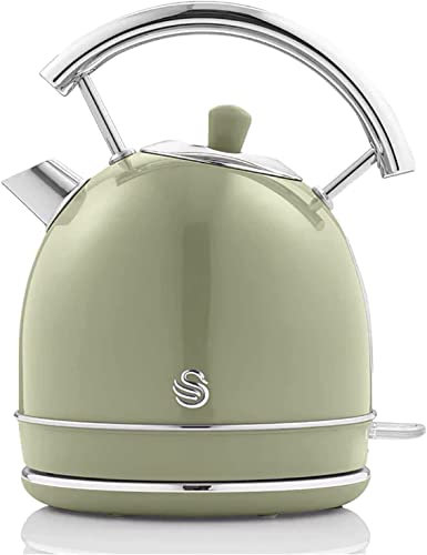 Swan Retro Hervidor de Agua 1,8L, Tetera Eléctrica, Resistencia Oculta Acero Inoxidable, Inalámbrico, sin Cable, Diseño Vintage, Apagado Automático, Verde, 2200W, SK14630GNEU