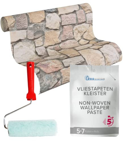 TADESSI Tapeten Set, Hygge Tapete Uni, Kleister, Kleisterroller, Renovierungsset, Einfache Anwendung, Stark Haftend, Langlebig, Korrigierbar, Ergiebig, Wasserfest,Tapetenkleister, Wandtapete