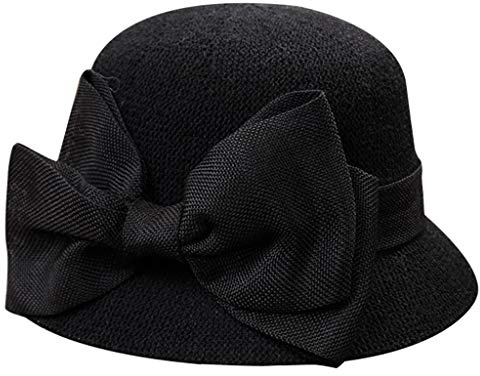 Kielsjajd Strohhut mit Schleife Damenhut Sommerhut Sonnenhut Strandhut Damen Damen Sonnenhut 1920er Jahre Cloche Hut mit Schleife Sommer Bucket Hat Bowler Sonnenhut für Damen