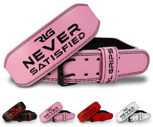 RL Grips® Läderträningsbälte för viktlyftning – ländstöd för styrketräning för män och kvinnor – powerlifting-, tyngdlyftnings- och fitnessbälte (Rosa, S)