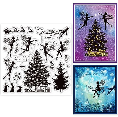 GLOBLELAND Weihnachtsfee Winter Transparente Silikonstempel Weihnachtsbaum Klare Stamps Dekor Silikonstempel Für Kartengestaltung DIY Prägung Journaling