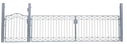 Metall Gartentor Tor mit Pforte Modern Crossline-GFT500/120S Feuer Verzinkt Komplett-Set montagefertig P.-Set 100 500 cm 5m Doppelflügeltor