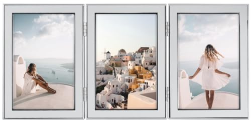 Hama Bilderrahmen 13x18 (3er Fotorahmen, Portraitrahmen, Hochformat, Querformat, zum Hängen und Hinstellen, Samt, 3x Bildformat 13 x 18 cm) silber