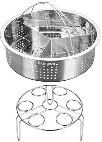 Skingwa Cesta de vapor para ollas a presión instantáneas, accesorios para ollas, cesta de vapor con estante de vapor para huevos (cesta de vapor + estante + divisor)