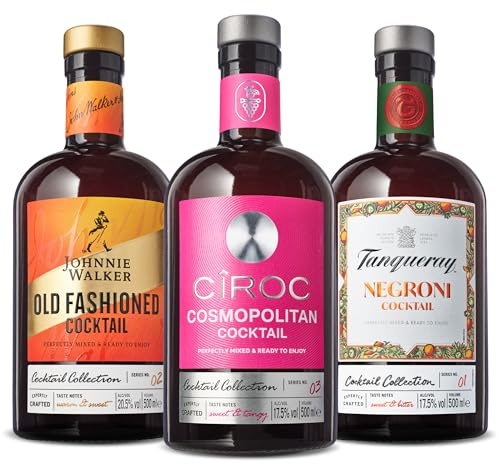 Ciroc Cosmopolitan & Johnnie Walker Old Fashioned & Tanqueray Negroni Cocktail Collection, 3 x 50 cl / 500ml Flaschen