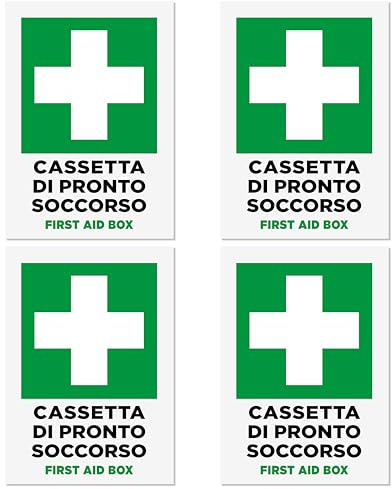 4 Adesivi Cassetta Pronto Soccorso CM 10x15 | Lavabili ed Impermeabili | 4 Pezzi