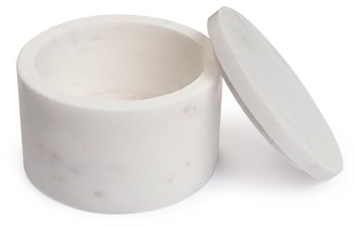 Repan White Marble Salt Cellar with Lid, 4X2 Inch, Living Room Storage Boxes, Marble Decorative Container with Lid for Home Decor, Living Room Furniture, Bedroom Decoration