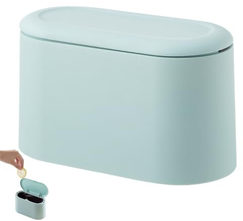 AWSGHLF Mini Garbage Can - Waste Paper Rubbish Trash Can With 1 Rolls Trash Bag Office Desktop Paper Bin Trash Can With Lid Portable Plastic Dustbin Waste Bin for Table Office Bedroom Bathroom