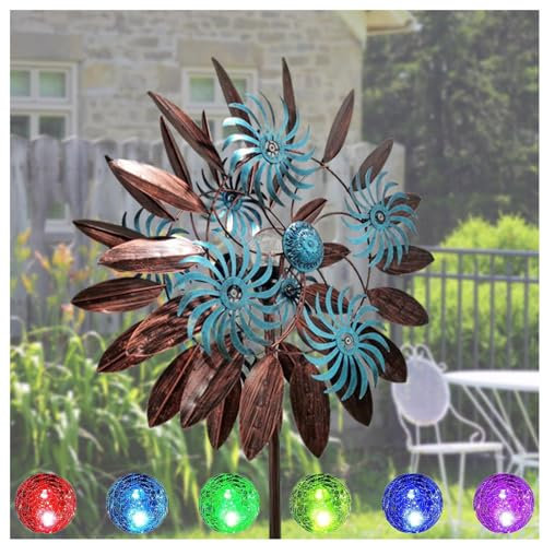 LHCXKJGS Solaire Moulin A Vent Jardin Exterieur 213cm, Moulin à Vent Jardin Globe en Verre avec Moulin à Vent Cinétique, Éolienne Solaire Multicolore pour Le Paysage De Cour De Pelouse