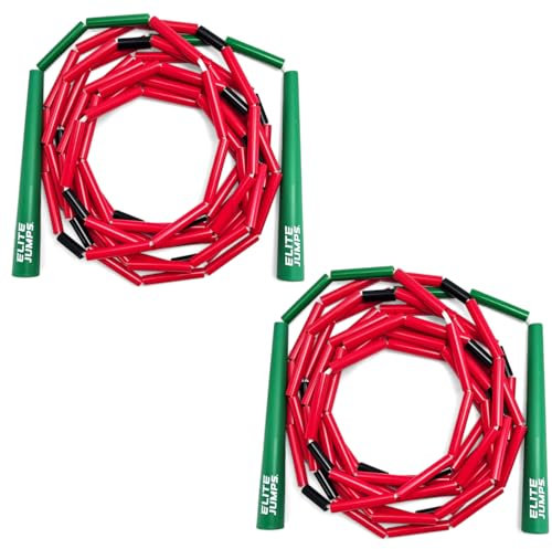 Elite Jumps Double Dutch Jump Rope 14ft, 2 Pack Watermelon | 2 Beaded Double Dutch Jump Rope for Adults & Kids | Made with Unbreakable Handles and Shatterproof Beads