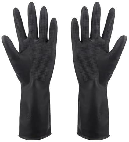 1 paire de gants en latex réutilisables noirs pour la teinture des cheveux, gants épais en caoutchouc pour le nettoyage, la cuisine, la vaisselle