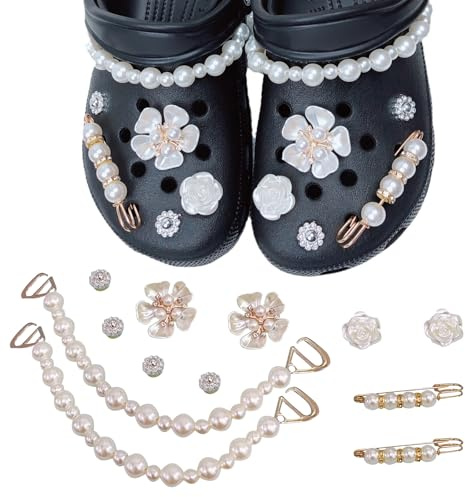 BSITSSS 12 PCS Accessoires de Chaussure en Strass, Camélia Bijoux de Chaussures, Chaîne de Perles Décorations de Chaussures de Bricolage, Accessoires de Fleur de Chaussure en Strass