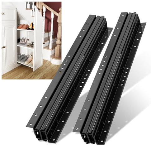 NECILO Glissières de tiroir montées sur le fond, 400 mm, 3 plis, coulisses invisibles pour escaliers, noir, capacité de charge de 120 kg, 1 paire