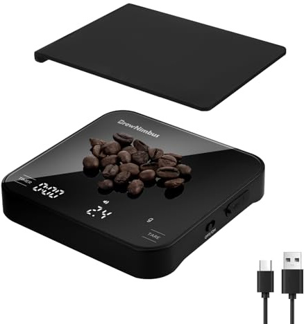 Mini Coffee Scale with Timer, 2kg/0.1g High Precision Scale for Espresso & Pour-Over, Portable Digital Kitchen Scale, 4 Modes & 3 Units, USB Charging, Tempered Glass Platform, Black