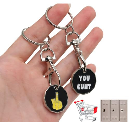 Rude Trolley Coins Twin Pack – Funny Token Keyrings for Shopping Trolleys & Gym Lockers, Durable & Reusable
