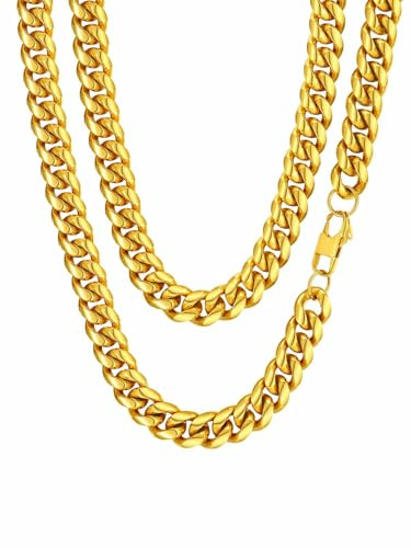 FaithHeart Edelstahl Panzerkette Herren Gold Ketten 14MM breit Kette Jungs Kubanische Halskette 75CM Kettenlänge Männerkette Freundschaftskette Modeschmuck Accessoire