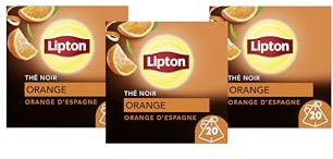 Lipton Thé Noir Orange, à l'orange d'Espagne 20 Sachets Pyramid® (Lot de 3)