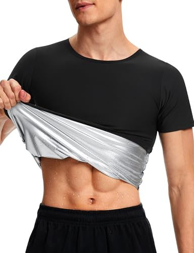 Kiiwah bastutröja herr, bastukostym, kortärmad sporttoppar, bantning, sommar, svettdräkt, formkläder för gym, fitness, träning, löpning, cykling, boxning (svart), svart, XXL/3XL