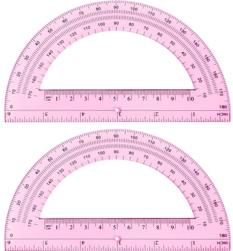 Zonon 2 Pcs 6 Inch Plastic Protractor Math Protractors 180 Degrees Angle Measurement, Translucent for Geometry Classroom Kid Student School Office Supplies(Light Pink)