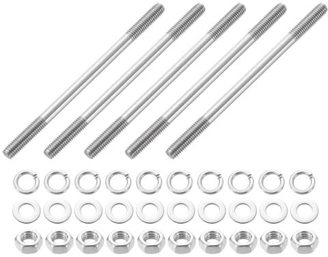 QUARKZMAN 5 Stück Doppelseitige Gewindestifte, M8x130mm 304 Edelstahl Doppelt Gewinde Stangenbolzen mit Muttern und Flach- & Sicherungsscheiben Doppelseitiger für Hauswartung