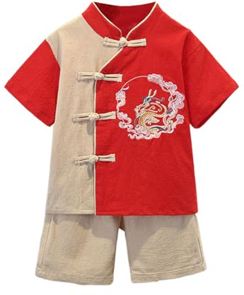Tracksuit Children's Jogging Suit Boys Sports Toddler Children Boys Chinese Tang Style Thickened New Year Top Trousers Clothing Outfit Costume Set Boy Sportswear Tracksuit Summer, red, 6-7 Years