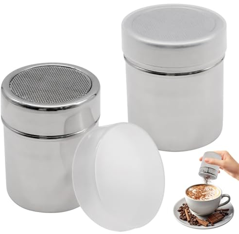 Flour Sugar Salt Shaker - Flour Dredger Griwuut 8X6CM Stainless Steel Powder Dispenser with Lid, Fine Mesh Duster for Kitchen Craft, Icing Sugar, Cocoa & Baking Decoration