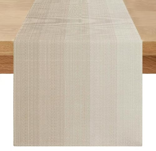 Tischläufer Modern Beige Braun Streifen 40x140 cm Läufer Tisch Vintage Abwaschbar Tischlaufer Landhausstil Leinenoptik Scheunenholz Textur Tischläufer für Frühling Herbst Küche Tischdeko