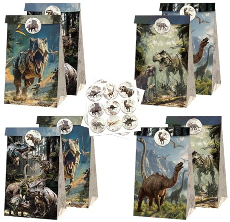 12Pcs Dino Papiertüten,Dinosaurier Geschenk Tüten | Mitgebsel Tüten für partys, Dino Geburtstagstüten,Geschenkpapier