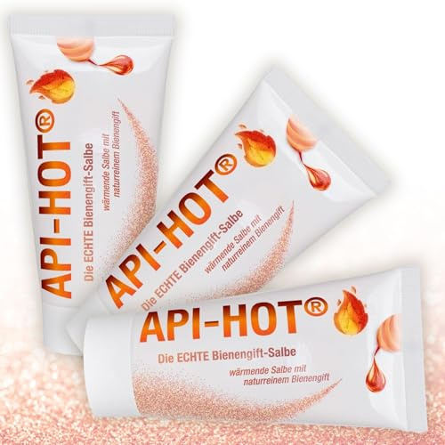 API-HOT - Die ECHTE Bienengiftsalbe, mit naturreinem Bienengift, 3 x 50 ml | Seit 1844 das Original aus Deutschland, API-HOT, wärmendes Hautgefühl mit Capsaicin & Allantoin, Muskel- & Gelenkpflege