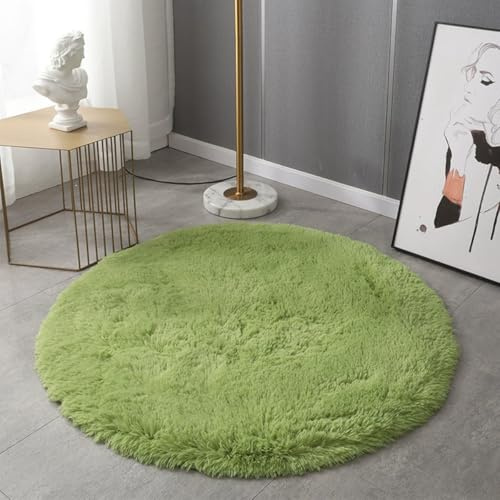 Mozzeilee Badematte Rund, Ultra Weich Zottelig Plüsch Mikrofaser Badezimmer Boden Badewannen-Seite Kreis Badteppich, Wasserabsorbierend Maschinenwaschbar Schlafzimmer Flur Fußmatten (Grün, 80x80cm)