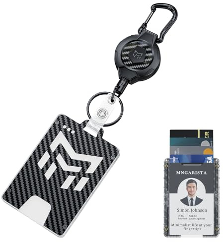MNGARISTA Ausziehbarer Schlüsselanhänger mit Ausweishalter,Strapazierfähiger Karabiner Schlüsselanhänger,284 g Einziehbar,82 cm Edelstahlschnur,3K-Kohlefaser-Ausweishalter mit Schlüsselring-1 Stück