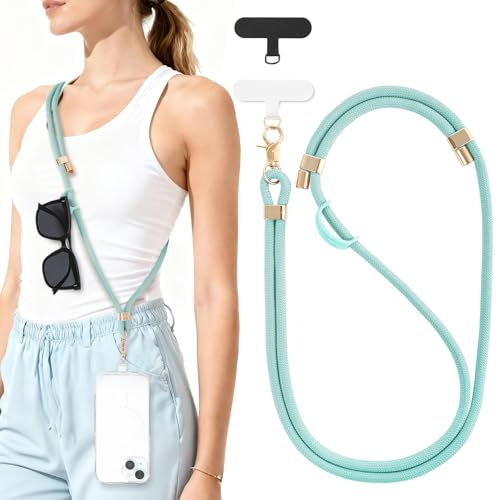 Oaridey Verstellbare Handykette Universal mit 2 Handy Lanyard Patches. Handyband zum Umhängen mit robustem Haken für Kopfhörer, Schlüssel, Brillen. Passt zu den meisten Handys. Blau