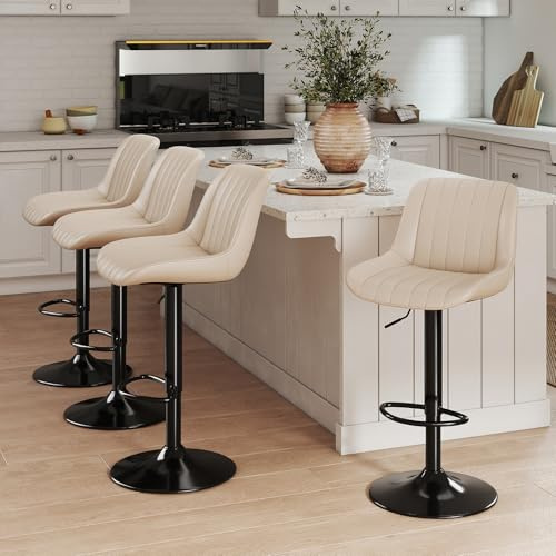 Youhauchair Barhocker 4er Set, Drehbare Barhocker mit Lehne, Höhenverstellbar aus PU-Leder, Moderner Barstuhl Küchenhocker Bar Hocker Bar Stool, Beige