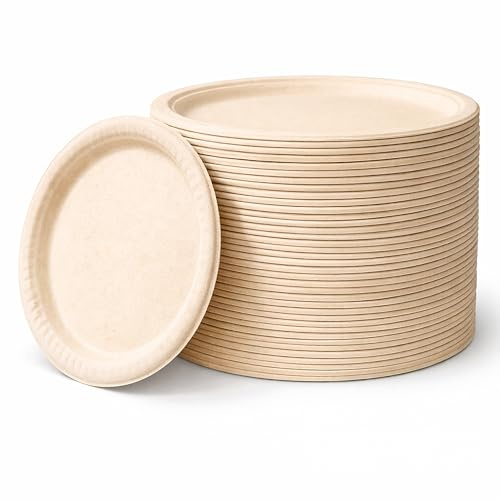 EVERMADEGREEN Paper Plates 100% Compostable Heavy Duty Disposable (8.86 inch - 125pack)