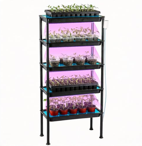 RooTrimmer 5-Tier Vertical Seed Starter Tray with Grow Light, Ebb and Flow Tidal Special Plant Stand Saucer, Automatic Hydroponics Growing System Indoor/Greenhouse, Designed for Seedling Trays, Pots​