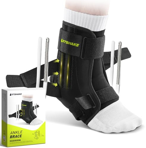 LETSHAKE Ankle Brace for Men Women, Ultralight Sprained Ankle Stabilizer for Plantar Fasciitis & Achilles Tendonitis, Adjustable & Breathable Ankle Support for Basketball, Running, Sports Injury Recovery (L/XL)