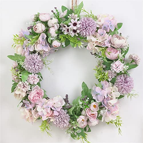 ZYOOO 40cm Spring Wreath for Front Door,Artificial Purple Flower Door Wreath for Spring Summer,All Year Floral Wreath for Farmhouse,Wedding,Home,Window,Wall,Fireplace,Indoor,Outdoor Decorations