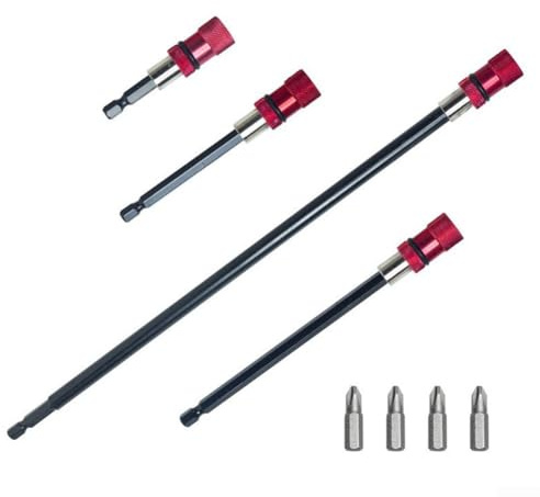 Yuanpgky Juego de 4 extensiones magnéticas para brocas con vástago hexagonal de 1/4 para taladros eléctricos y destornilladores, extensiones de taladro de acero de 60 mm, 100 mm, 150 mm, 300 mm