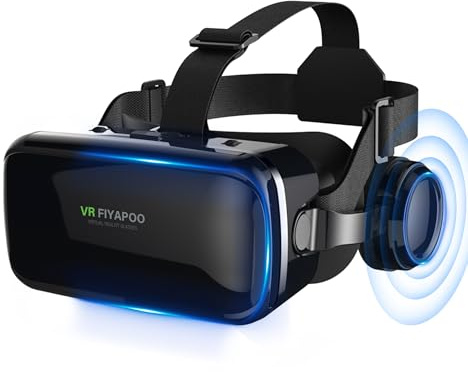 FIYAPOO VR Brille Handy mit HiFi Kopfhörern, 3D Brille Virtuelle Realität. Sofort startbereit für Filme & Spiele mit deinem Smartphone