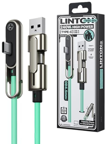 Câble de Données 240W Support | Câble De Chargement Rapide 240W À Double Tête Pliable - Support de Charge 2 en 1 avec Porte-Téléphone Invisible,pour Smartphones Tablettes Électronique