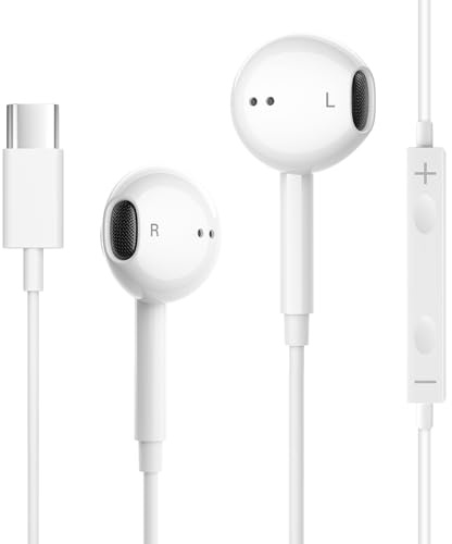 USB C Headphones Wired for iPhone 17/16/15 Pro Max Plus, Type C Earphones for iPad Pro Air Mini, Earbuds for MacBook Series, for Google Pixel, Samsung