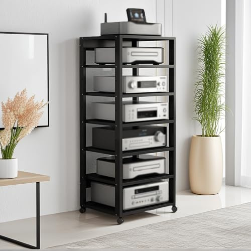 7-Tier Audio-Video Rack, Modern AV Shelving for HiFi Amplifier, CD Player, Stereo Receiver(Black)