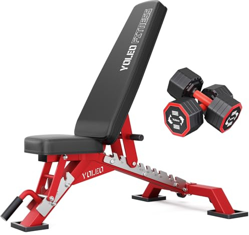 YOLEO Premium Hantelbank Set mit 2 Verstellbaren Hanteln 4–10KG, Profi Hantelbank Bis 1000KG, 10-Fach Rückenlehne & 3-Fach Sitz, 4-in-1 Hantelset mit TPU Griff, Home Gym Krafttraining