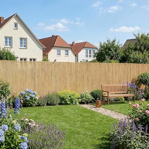 casa.pro Schilfrohrmatte Abbateggio Schilfmatte 150 x 500 cm Balkon Sichtschutz Zaun Schilfzaun Garten Balkonverkleidung Terrasse Gartenzaun Sichtschutzmatte wetterfest