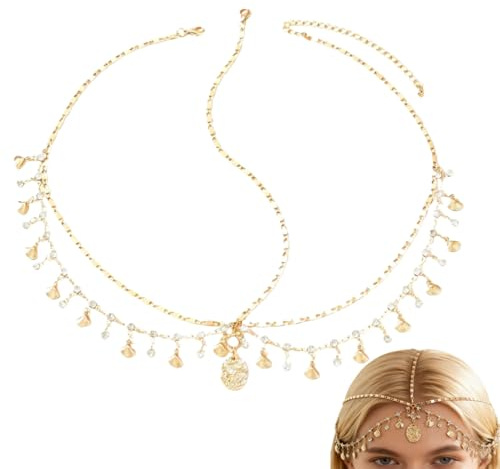 Göttinnen-Kopfkette mit goldenen Quasten und Pailletten, Goldener Haarschmuck für Frauen als Boho-Festival-Kostüm Accessoire, Kopfkette im Göttinnen-Stil für den besonderen Look