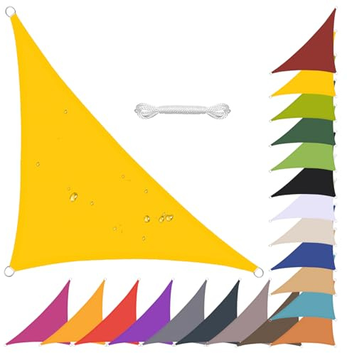 Dorgetoues Vela Ombreggiante Impermeabile Triangolare Tenda da Sole per Esterno Giardino Tende Vela Parasole 95% UV Protezione Telo Ombreggiante con Corda Giallo 4x4x4m