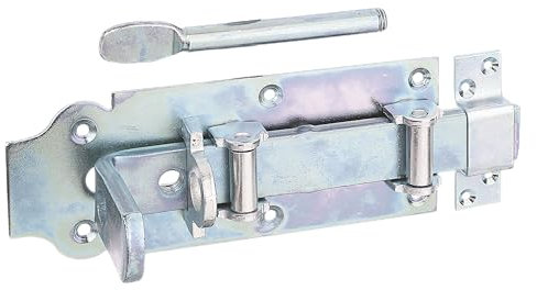 Alberts 118815 Stalltür-Rollen-Schlossriegel | gerade, mit flachem Griff und befestigter Schlaufe | galvanisch verzinkt, dickschichtpassiviert | Platte 200 x 80 mm