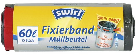 swirl Mülleimerbeutel, mit Fixierband, schwarz, 60 Liter