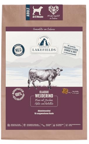 Lakefields Classic Hundefutter trocken | Rind 60% | 2,5kg | Getreidefreies Trockenfutter für ausgewachsene Hunde | Kartoffel, Äpfel & Karotte | Zutaten in Lebensmittelqualität | Schonend gebacken