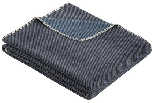 s.Oliver Kuscheldecke 1590 / Wolldecke dunkelblau/blau/Tagesdecke 150x200cm mit hohem Baumwollanteil/flauschig weich ideal zum Einkuscheln/in vielen erhältlich